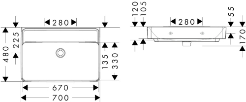 Hansgrohe Xanuia Q SmartClean 70x48 cm fali mosdó csaplyuk nélkül, fehér 61135450