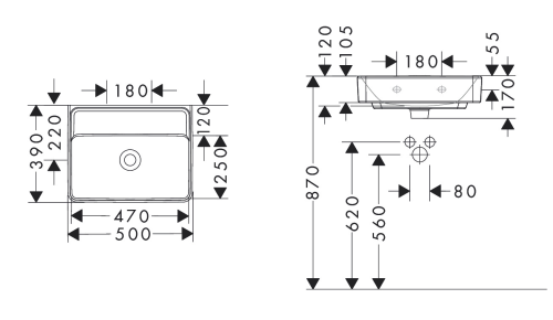 Hansgrohe Xanuia Q 50x39 cm kézmosó csaplyuk nélkül, fehér 60234450