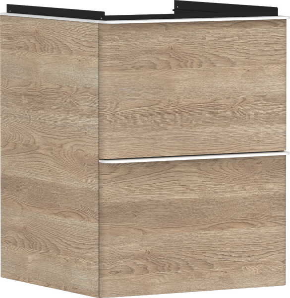 Hansgrohe Xelu Q 48x48 cm 2 fiókos mosdószekrény matt fehér fogantyúval, természetes tölgy 54021700