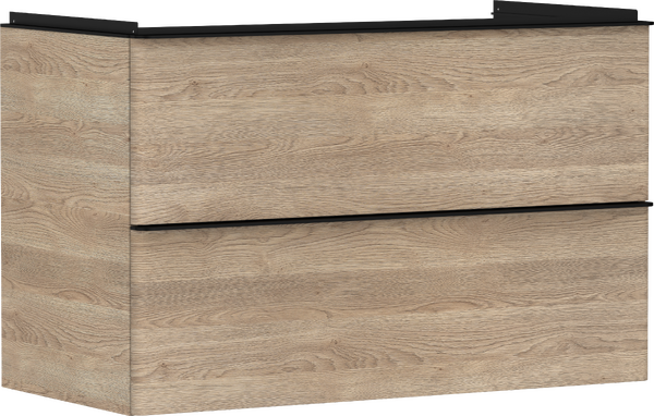 Hansgrohe Xelu Q 98x48 cm 2 fiókos mosdószekrény matt fekete fogantyúval, természetes tölgy 54033670