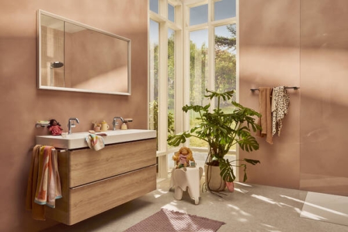 Hansgrohe Xelu Q 118x48 cm 2 fiókos mosdószekrény króm fogantyúval, természetes tölgy 54037000
