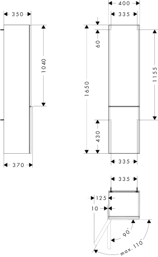 Hansgrohe Xelu Q 40 cm balos magas kiegészítő szekrény króm fogantyúval, magasfényű fehér 54135000