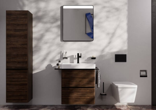 Hansgrohe Xelu Q 40 cm balos magas kiegészítő szekrény matt fekete fogantyúval, sötét dió 54138670