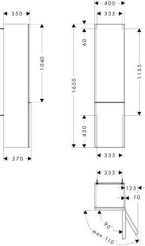 Hansgrohe Xelu Q 40 cm jobbos magas kiegészítő szekrény matt fekete fogantyúval, matt gyémántszürke 54140670