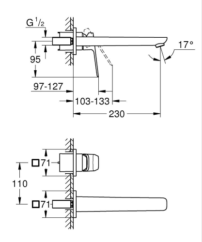 GROHE Cubeo 2-lyukas mosdócsaptelep L-es méret, króm 1017890000