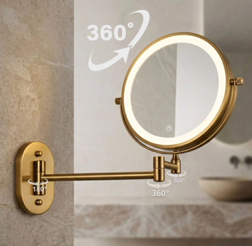 Rea Glow 20 cm pipere tükör LED világítással, matt arany HOM-70001
