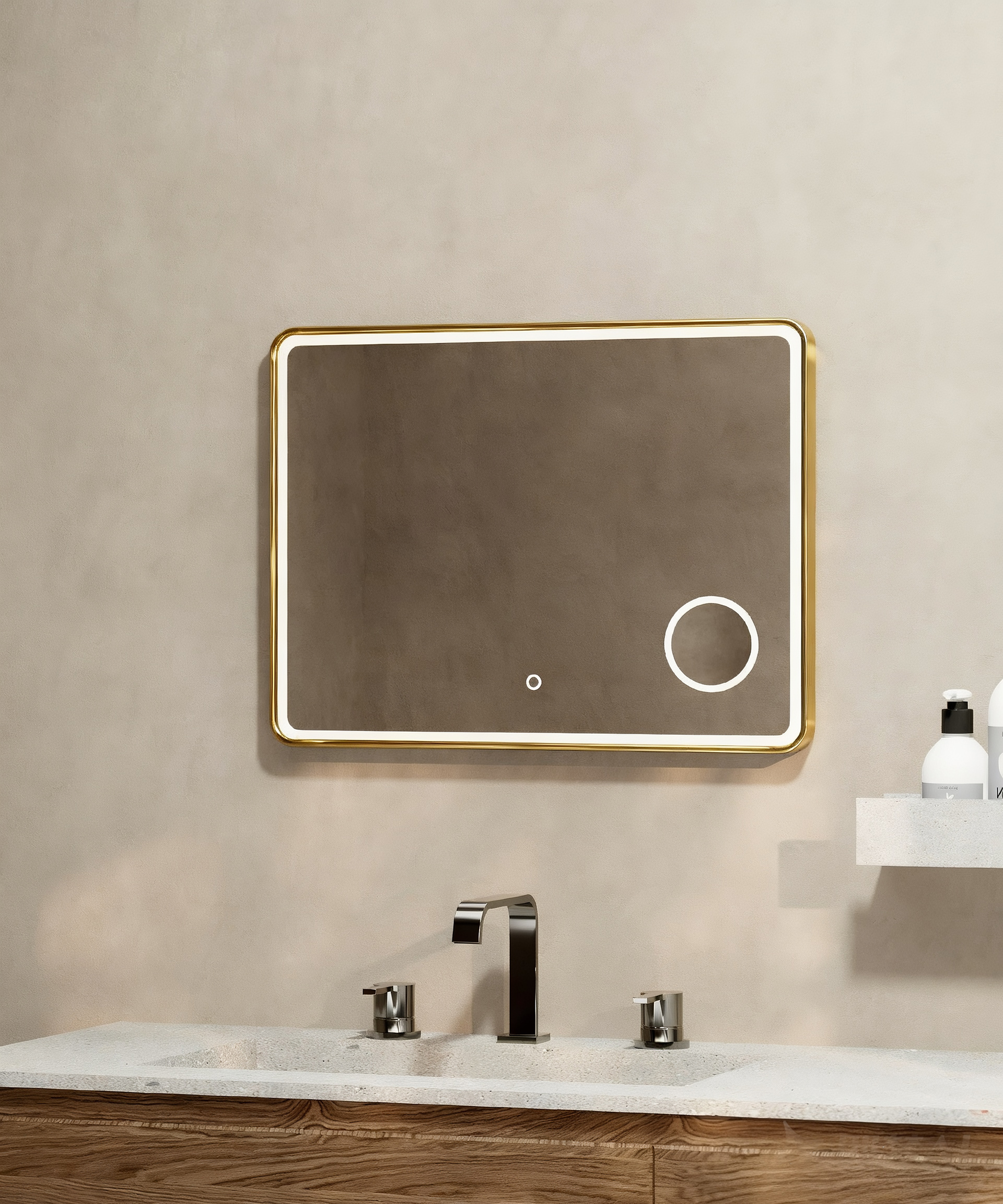 Wellis Cadiz 80x60 cm tükör LED világítással, szálcsiszolt arany WB00588