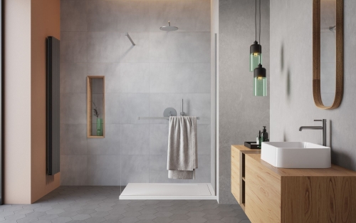 Modo New Brushed Nickel II Walk-in zuhanyfal törölközőtartóval 120 cm, szálcsiszolt króm 389124-91-01W