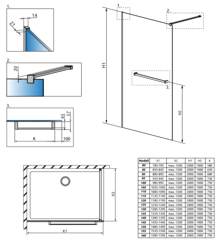 Modo New Brushed Nickel II Walk-in zuhanyfal törölközőtartóval 120 cm, szálcsiszolt króm 389124-91-01W
