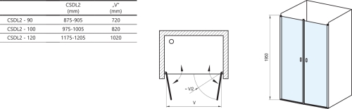 Ravak Chrome CSDL2 120 cm zuhanyajtó Transzparent üveggel, fekete 0QVGC30LZ1