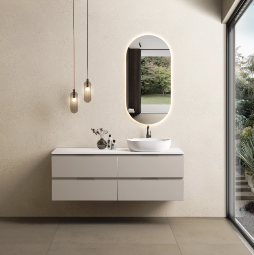 Marmy CODE TOP 140x50 cm jobbos, pultos függesztett alsószekrény, 4 fiók, laminált Light Taupe 20 46 24 14 12 75