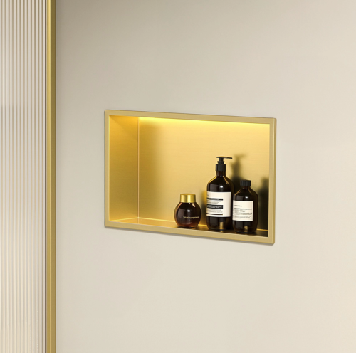 Rea ledes süllyesztett fürdőszobai polc 30x45 cm, szálcsiszolt arany REA-08545