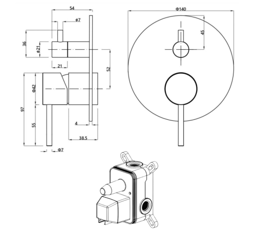 Sapho MINIMAL 2-irányú falsík alatti zuhanycsaptelep, matt inox MI542