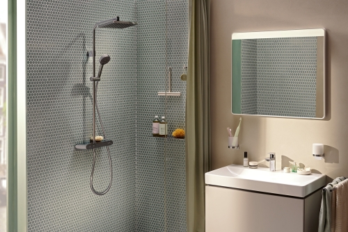 Hansgrohe Activera Q Showerpipe 290/180 1jet EcoSmart+, ShowerTablet Select 360 termosztáttal, króm 28649000