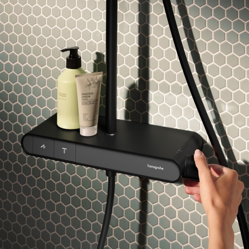 Hansgrohe Activera Q Showerpipe 290/180 1jet EcoSmart+, ShowerTablet Select 360 termosztáttal, matt fekete 28649670