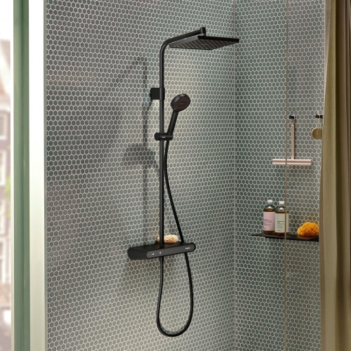 Hansgrohe Activera Q Showerpipe 290/180 1jet EcoSmart+, ShowerTablet Select 360 termosztáttal, matt fekete 28649670