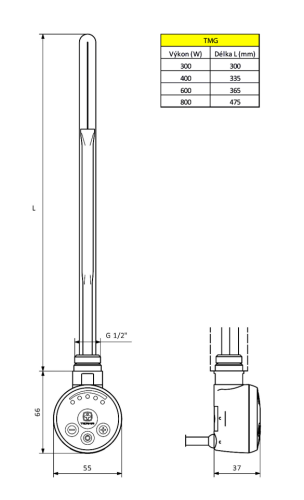 Sapho AQUALINE TMG 800W elektromos fűtőpatron, fehér TMG304