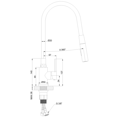 Invena DALIS mosogató csaptelep flexibilis kifolyóval, grafit BZ-64-024-L