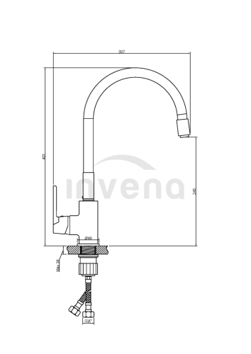 Invena JOGA PLUS konyhai csaptelep, flexibilis kifolyócsővel, grafit BZ-32-P24-L