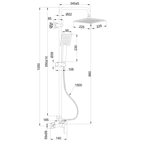 Invena STELONA zuhanyrendszer, matt fekete AU-34-B04-Q