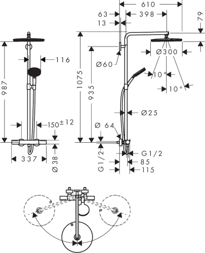 Hansgrohe Raindance Alive S Puro Showerpipe EcoSmart+ Ecostat Element 300 1jet termosztátos zuhanyrendszer, króm 24594000