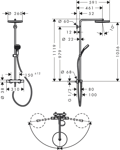 Hansgrohe Pulsify S Puro Showerpipe EcoSmart 260 1jet Ecostat Fine termosztátos zuhanyrendszer, szálcsiszolt fekete króm 24237340