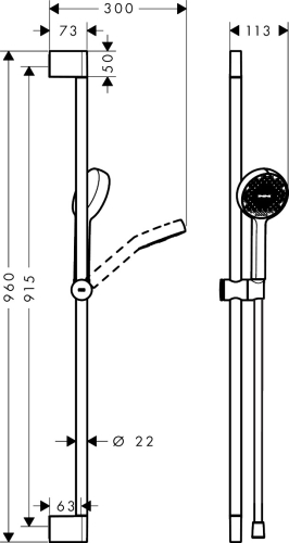 Hansgrohe Activera Select S EcoSmart+ 95 2jet kézizuhany 90 cm zuhanyrúddal, matt fekete 28864670