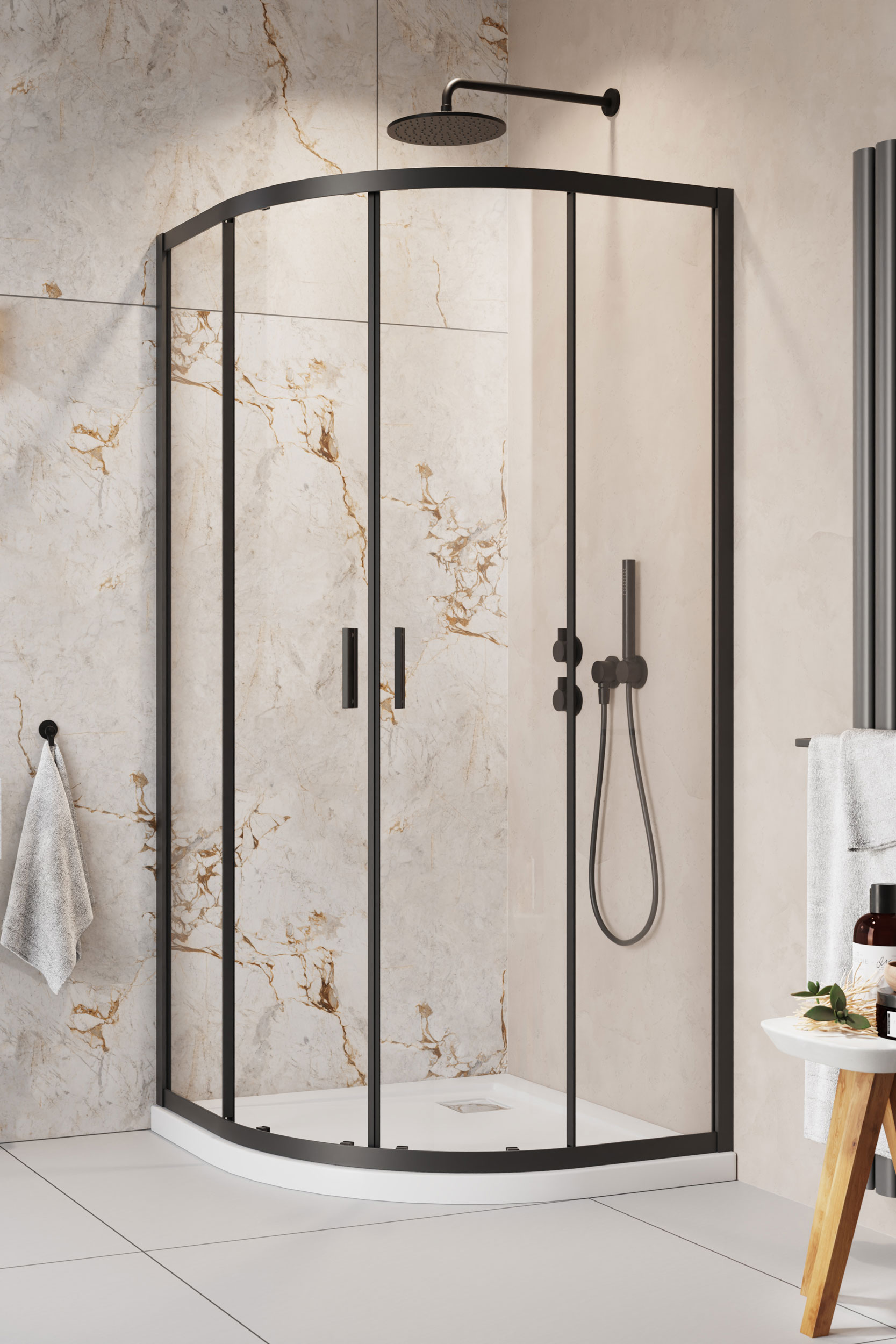 Radaway Alienta Black A 90x90 cm íves zuhanykabin, fekete 10229090-54-01