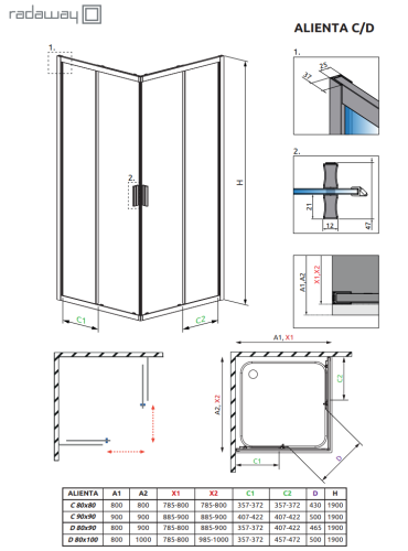 Radaway Alienta D 80x90 cm szögletes zuhanykabin, króm 10258090-01-01