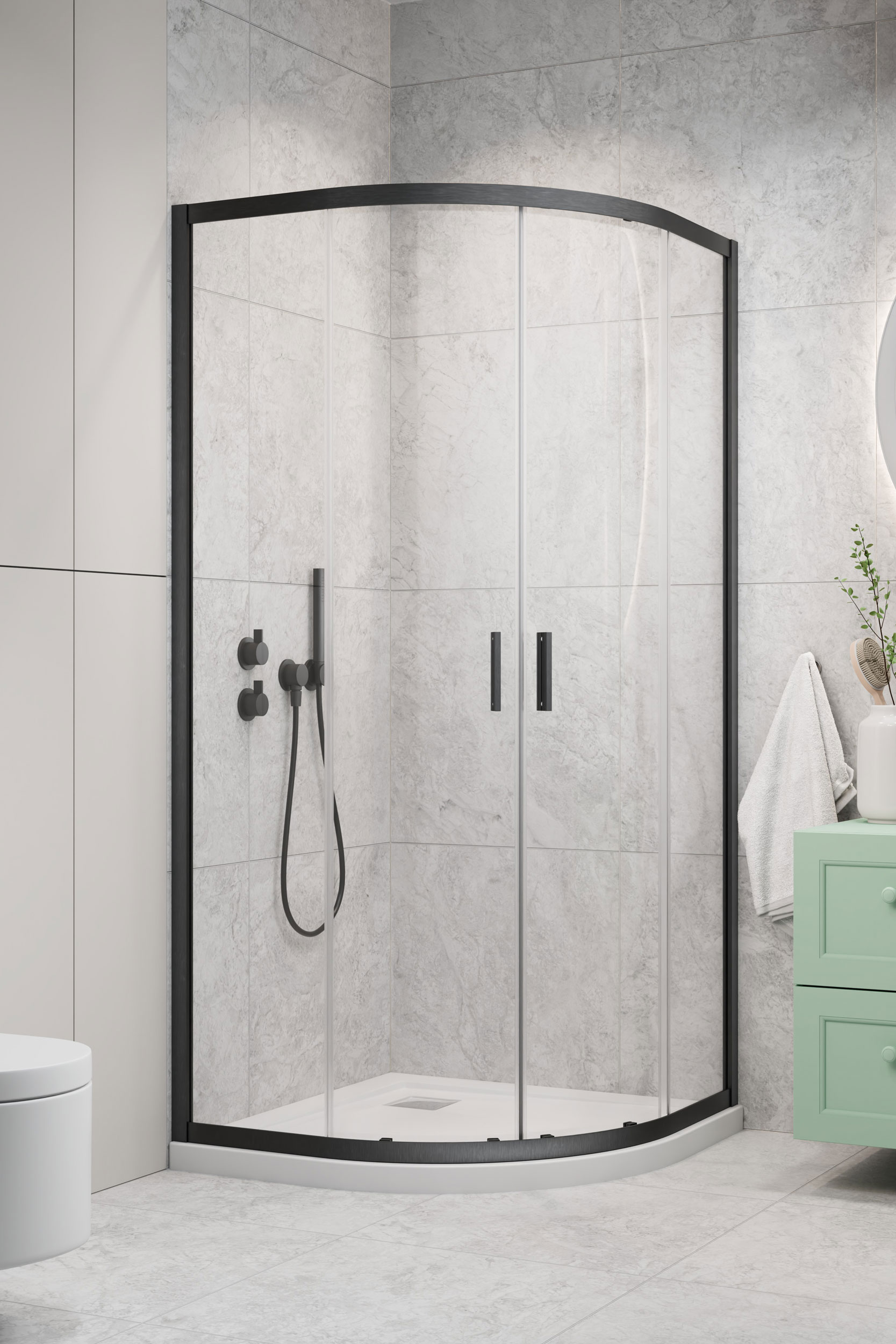 Radaway Alienta Brushed GunMetal E 80x90 cm íves zuhanykabin, szálcsiszolt fegyvermetál 10248090-92-01