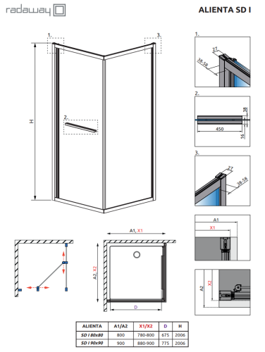 Radaway Alienta Black SD I 90x90 cm szögletes zuhanykabin, fekete 10191990-54-01