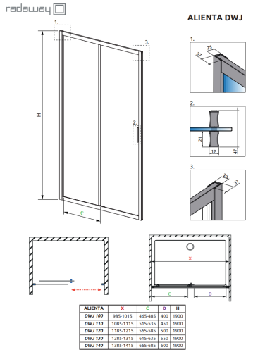 Radaway Alienta DWJ 100 cm zuhanyajtó, króm 10260100-01-01