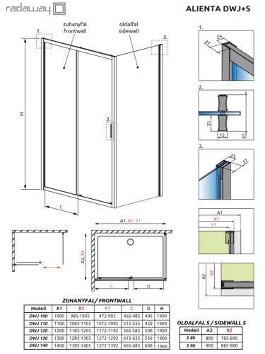 Radaway Alienta Brushed Nickel DWJ 130 cm zuhanyajtó, szálcsiszolt króm 10260130-91-01