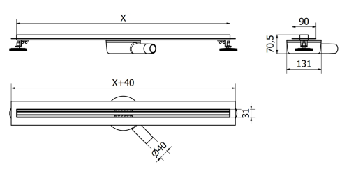 Mexen Flat 360° Slim 50 cm zuhanyfolyóka, szálcsiszolt gun gray 1E41050