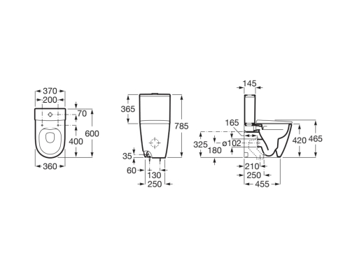 Roca Ona rimless monoblokkos wc csésze, matt fekete A342688080