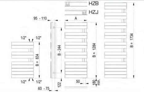 Betatherm Polaris fürdőszobai elektromos radiátor feltöltve 500x1285 mm, RAL 1013, RONDO SLIM-RW600-as króm jobbos HZJ 50125v