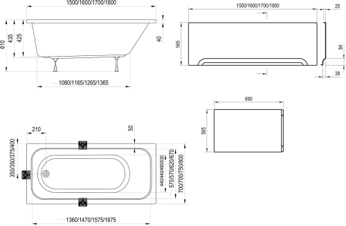 Ravak Chrome 180x80 cm egyenes kád, fehér CE21000000