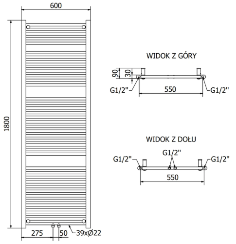 Mexen Mars 1500x600 mm fürdőszobai radiátor, fehér W110-1500-600-00-20