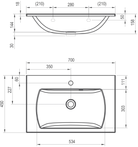 Ravak Clasic Slim 70x45 cm mosdó, fehér XJX01170001