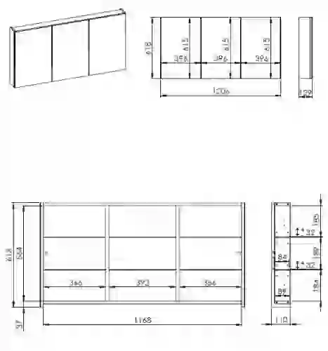 AREZZO design BASIC 120 tükrös szekrény 3 ajtó AR-904656