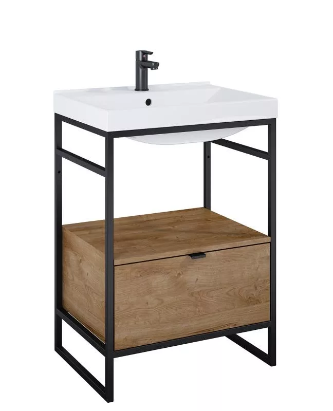 AREZZO design NEBO alsószekrény 60 cm-es, 1 fiókkal, canela tölgy, matt fekete AR-168431SET