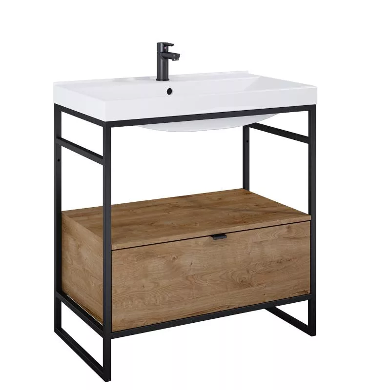 AREZZO design NEBO alsószekrény 80 cm-es, 1 fiókkal, canela tölgy, matt fekete AR-168432SET