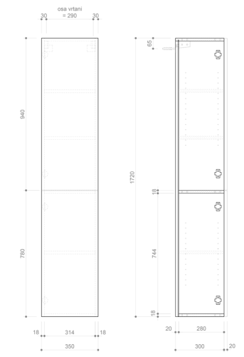 Sapho ESPACE STRIP 35 cm magas kiegészítő szekrény, agila ESC230-4343S