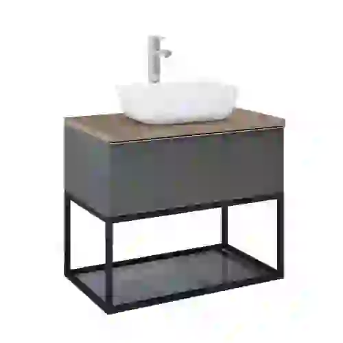 AREZZO design MONTEREY 80 cm-es alsószekrény 1 fiókkal szifonkivágással magasfényű antracit, AR-167080