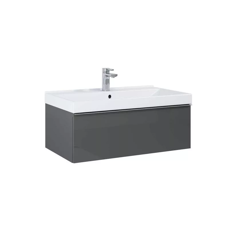 AREZZO design MONTEREY 80 cm-es alsószekrény 1 fiókkal szifonkivágással magasfényű antracit, AR-167080