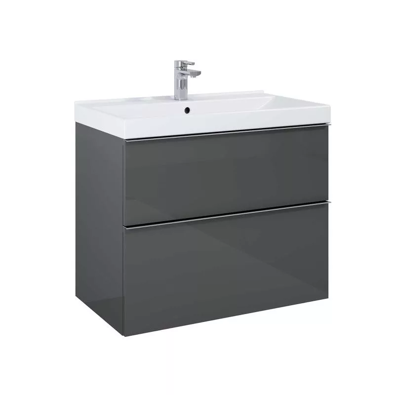 AREZZO design MONTEREY 80 cm-es alsószekrény 2 fiókkal szifonkivágással magasfényű antracit, AR-167082
