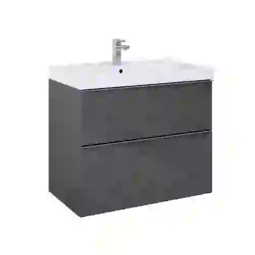 AREZZO design MONTEREY 80 cm-es alsószekrény 2 fiókkal szifonkivágással magasfényű antracit, AR-167082