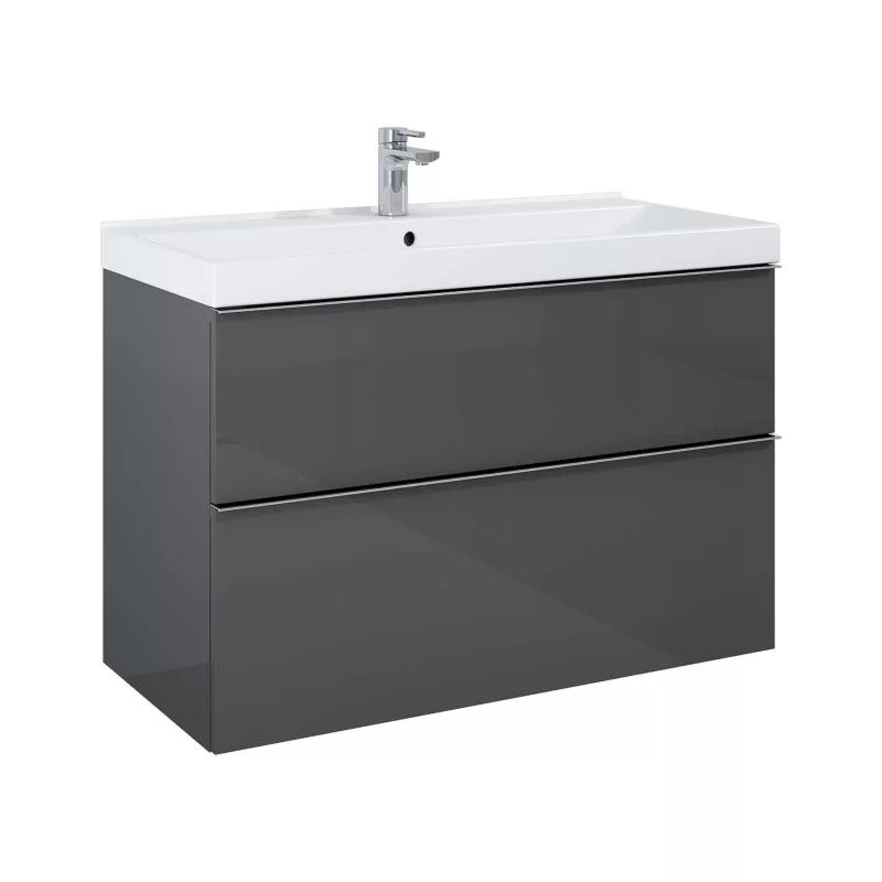 AREZZO design MONTEREY 100 cm-es alsószekrény 2 fiókkal szifonkivágással magasfényű antracit AR-167086