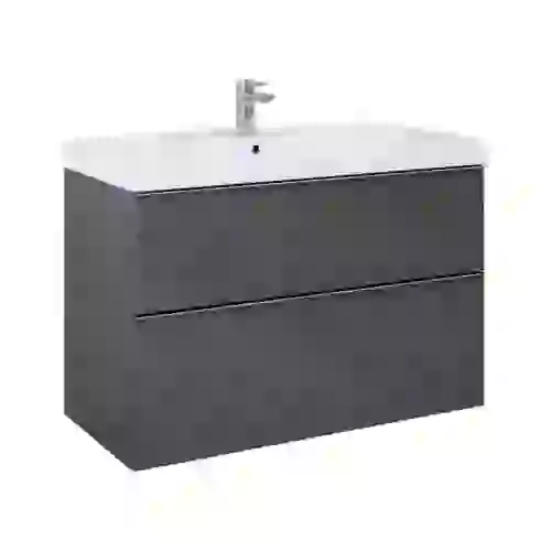 AREZZO design MONTEREY 100 cm-es alsószekrény 2 fiókkal szifonkivágással magasfényű antracit AR-167086