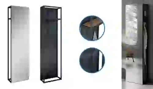 AREZZO design NEBO tükör canela tölgy polccal 190x50 cm, matt fekete AR-168366